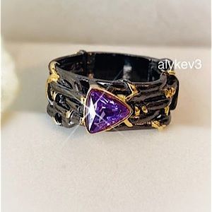 💎Unique Tanzanite 925 Sterling Silver, Black Stamped, Gold Accents, Rope Design